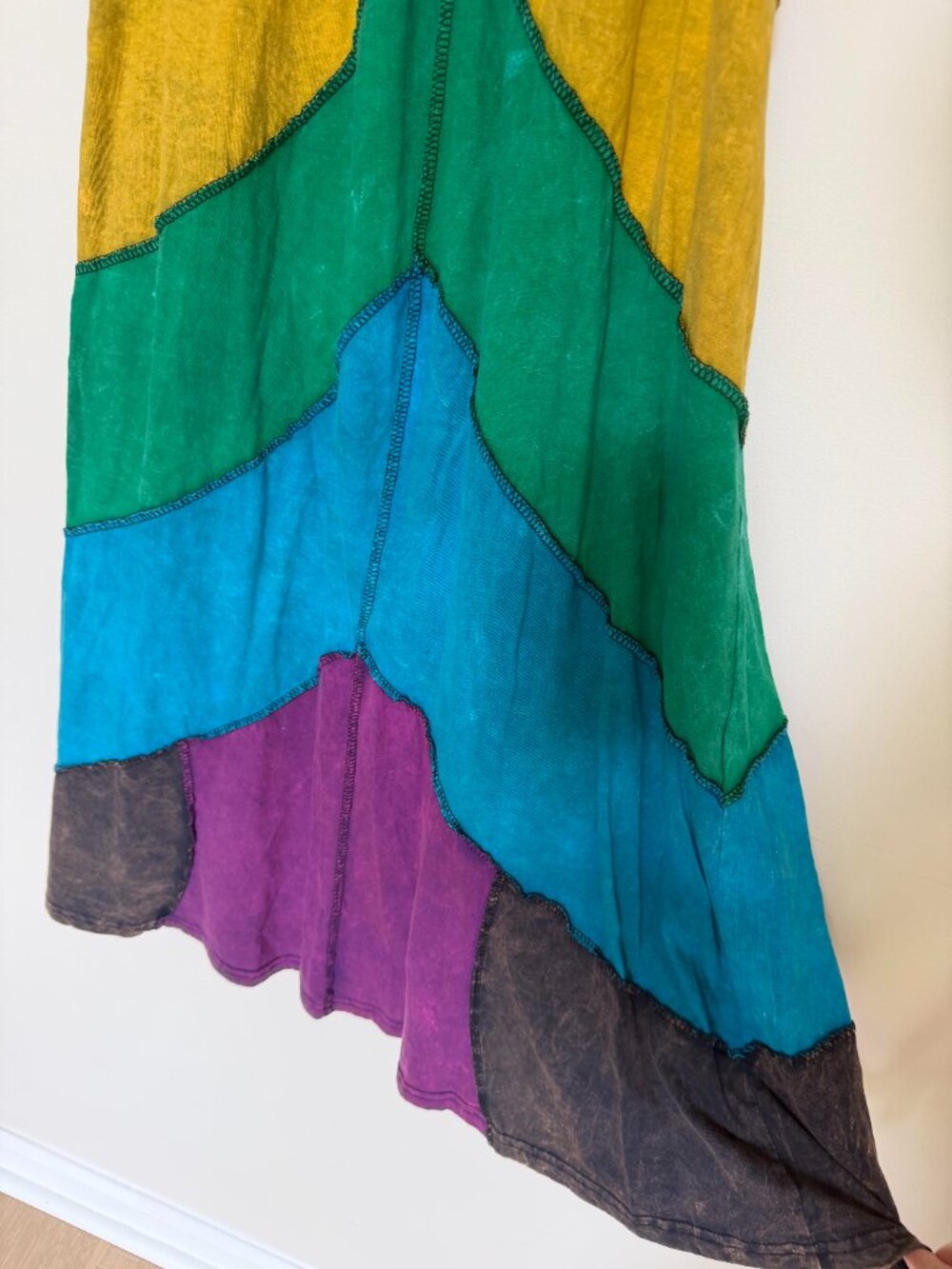 Jayli Rainbow Chevron Patchwork Midi Dress Cotton Boho Hippie Festival - XL - Picture 2 of 6